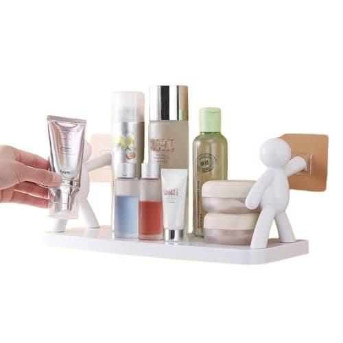 Multipurpose Bathroom Kitchen Storage Organizer Floating Shelf Rack Wall Mounted Shelves No Drilling Shelf Adhesive Bathroom Accessories ABS Platstic Material White Pack of 1