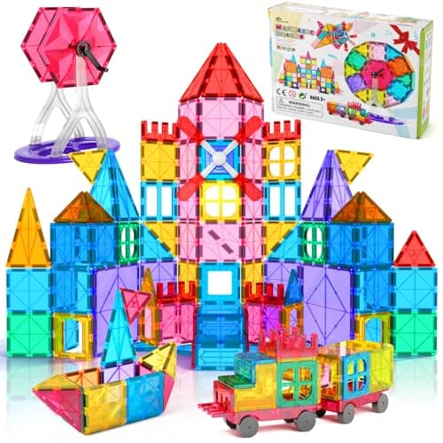 Jasonwell 100pcs Magnetic Tiles Building Blocks Set for Boys Girls Preschool Educational Magnet Construction Kit Stacking STEM Toys Christmas Birthday Gift for Kids Toddler 3 4 5 6 7 8 9 10 Year Old