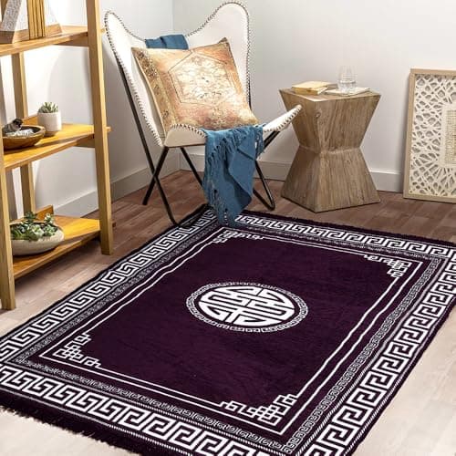 BSB HOME Designer Superfine Chenille Carpet | 500 GSM Velvet Carpet/Area Rug/Durries with Fine Gold Yarn for Living Room, Bedroom, Runner| 122 x 183 cm or 4x6 ft, Wine