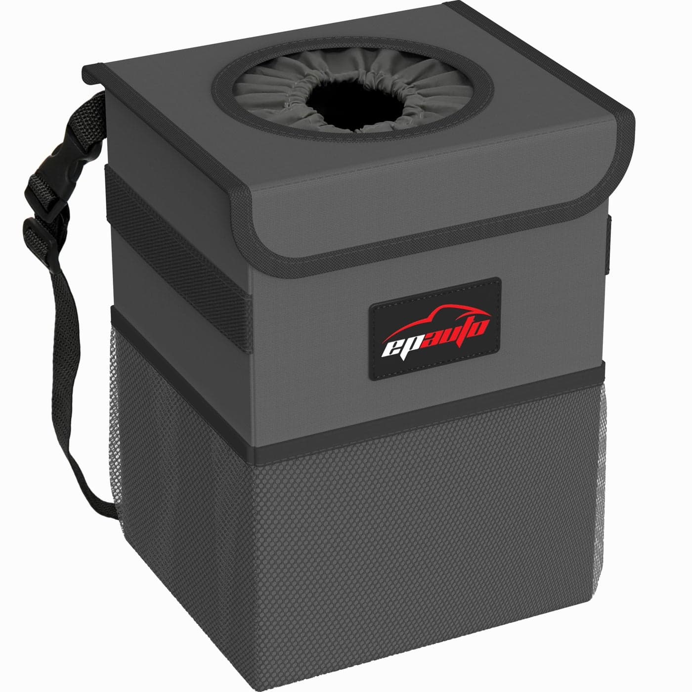 EPAuto Waterproof Car Trash Can with Lid and Storage Pockets 25 Gallon Leakproof Dark Gray