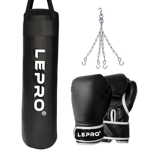 LEPRO Boxing Kit, Punching Bag Set, Hanging Boxing Bag Kickboxing Bag with Boxing Gloves & Chain, Adult Boxing Set for 15+ Years, for Karate Muay Thai Kick Taekwondo Training (36 Inch, Black)