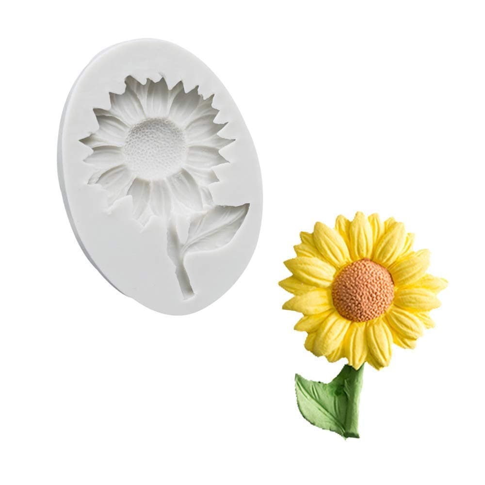 1 Piece Sunflower Cake Fondant Molds Sun Flower Silicone Chocolate Candy Sugar Craft Gum Paste Mold for Baby Shower Cake Cupcake Decorating Polymer Clay Resin Mould
