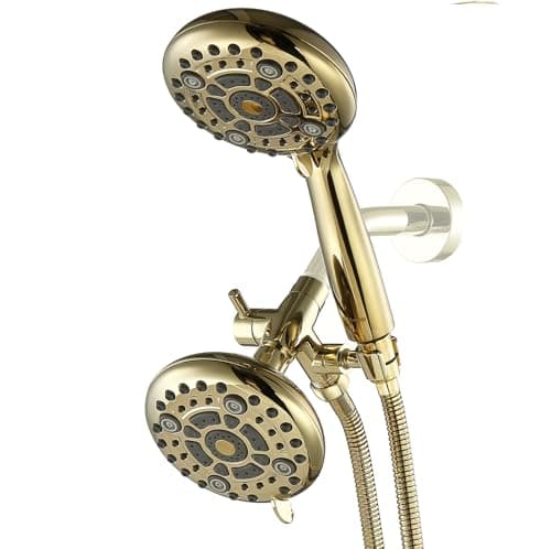 G-Promise High Pressure Dual Shower Head with Handheld, 6×6 Spray Modes Shower Head Combo, Polished Gold