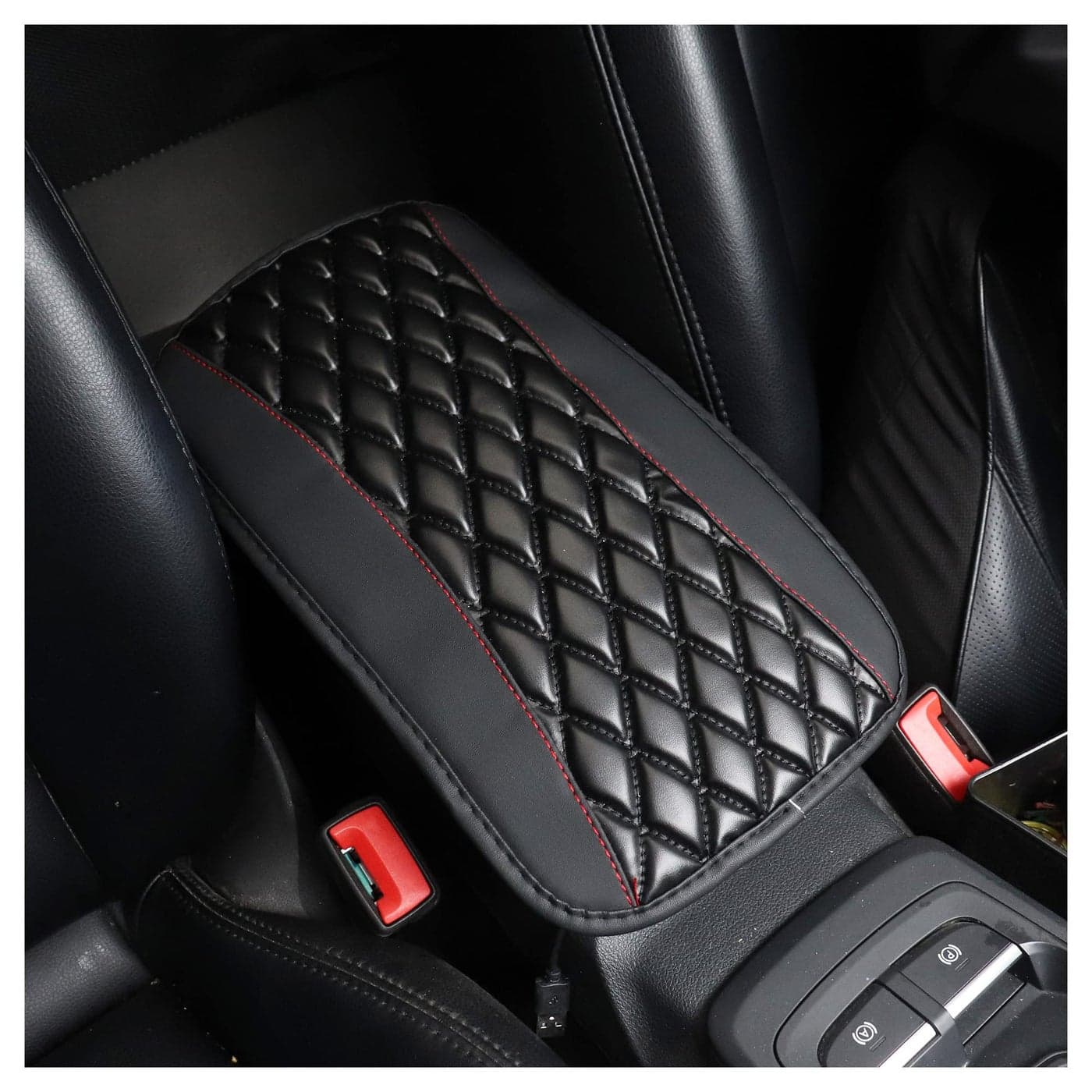 NHHC Car Center Console CoverPU Leather Arm Rest Cover for Car with Diamond Grid DesignUniversal AntiScratch Cars Armrest Covers Cars Interior Accessories for Relieving Arm Fatigue Black