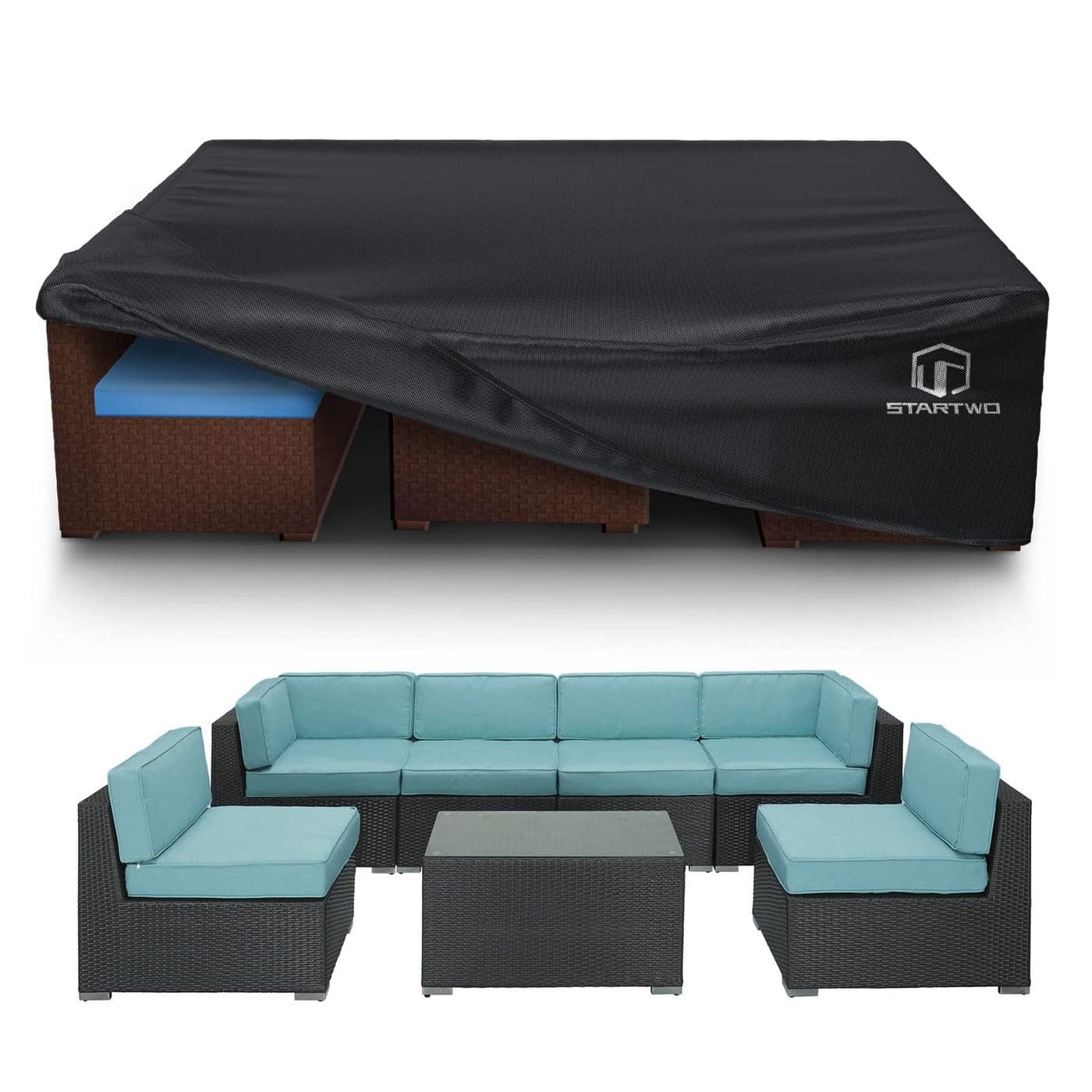 STARTWO Patio Furniture Covers Waterproof AntiUV 712 Seats Outdoor Furniture Set Cover for Sectional Sofa Table Chairs 126x63x28 Black