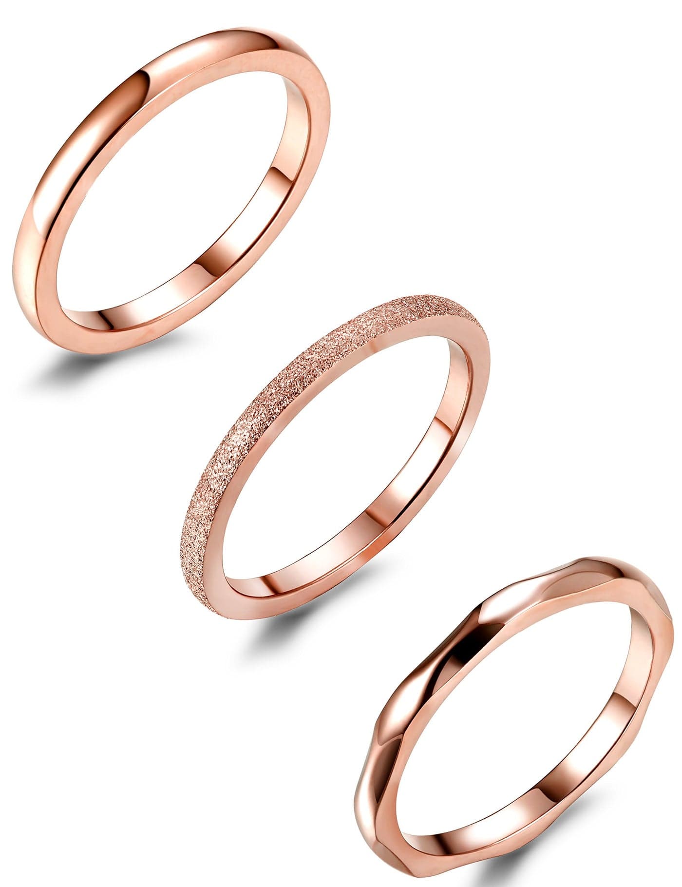 JOERICA 3Pcs 2mm Stainless Steel Women's Stackable Eternity Ring Band Engagement Wedding Ring Set 4-9 (Stainless-Steel,Rose Gold, 9)