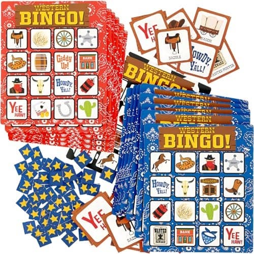 Fun Express Western Bingo Game Set 22Piece Cowboy Cowgirl Themed Bingo Game Perfect for Family Gatherings Birthday Parties Classroom Activities and WesternThemed Events 22 Pieces