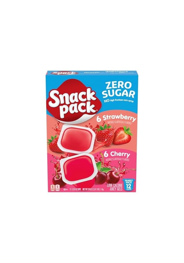 Snack Pack Zero Sugar Strawberry and Cherry Flavored Low Calorie Juicy Gels Cups 325 oz 12Count Family Pack