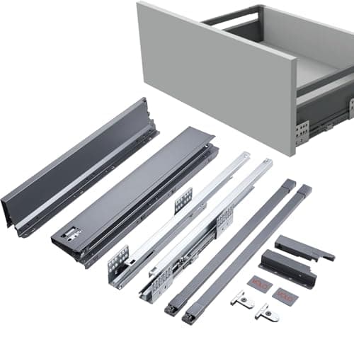 VOLO Heavy Duty 50 Kg Soft Close Tandem Innotech Drawer Box for Modular Kitchen – Grey Metal Drawer System with Single Gallery, 6 Inch Height, 550mm Depth