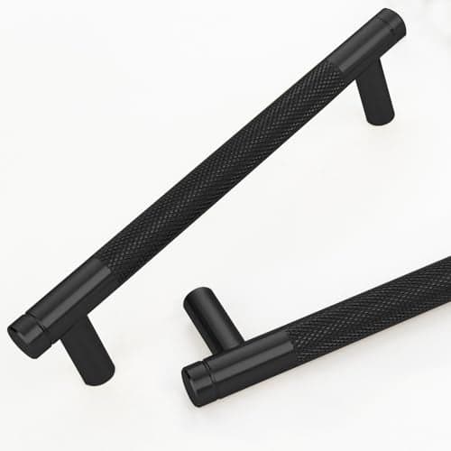 Gutuwellea 20 Pack 5 Inch 128 mm Black Knurled Cabinet Handles Cabinet Pulls Aluminum Handles Drawer Pulls Oxidation Finish with Diamond Pattern 6 Length 5 Hole Center