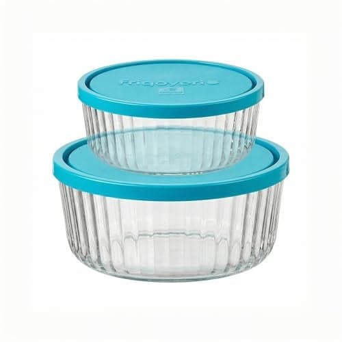 Bormioli Rocco Frigoverre Brilliante 2 Piece Set Ribbed Round Glass Containers with Covers ScratchResistant Nesting Bowls for StoragePrep 1325oz 2775oz Microwave Freezer Dishwasher Safe