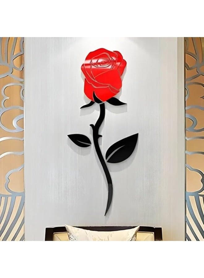Rose Flower Wall Art Decor – 3D Acrylic Floral Wall Hanging Decoration, Modern Black Rose Design for Living Room Bedroom Home Office Hallway Wedding Interior Decor