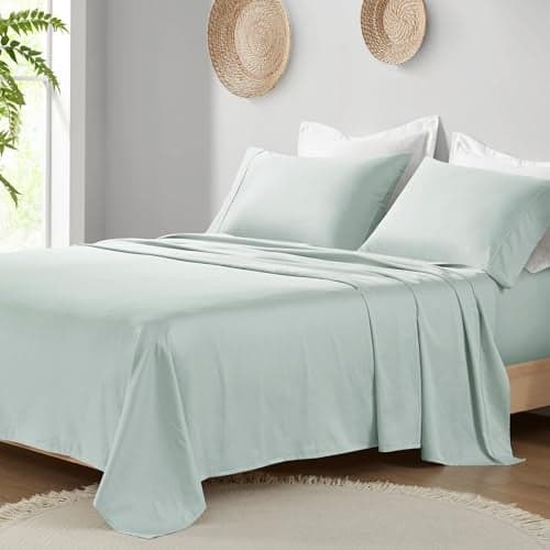 Madison Park Organic Cotton Sheet Soft Breathable 300TC Cotton Sheets Elastic Deep Pocket Sheet Set Fits Up to 18 Mattress All Seasons Lightweight 100 Cotton Bed Sheets King Aqua 4 Piece