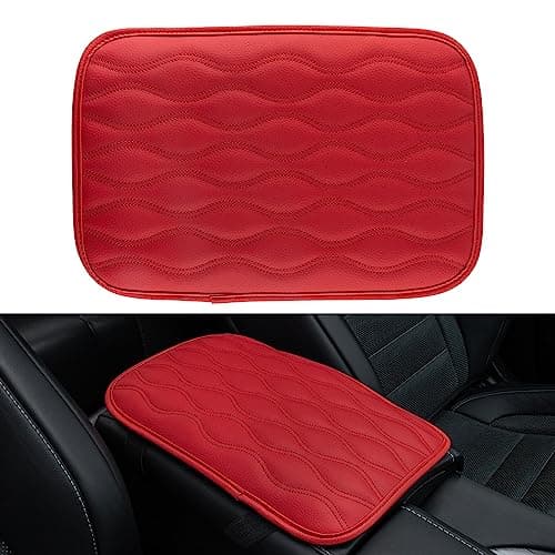 Amiss Auto Center Console Pad Universal Waterproof Car Armrest Seat Box Cover Car Interior Accessories Leather Auto Armrest Cover Protector for Most Vehicle SUV Truck Car Red
