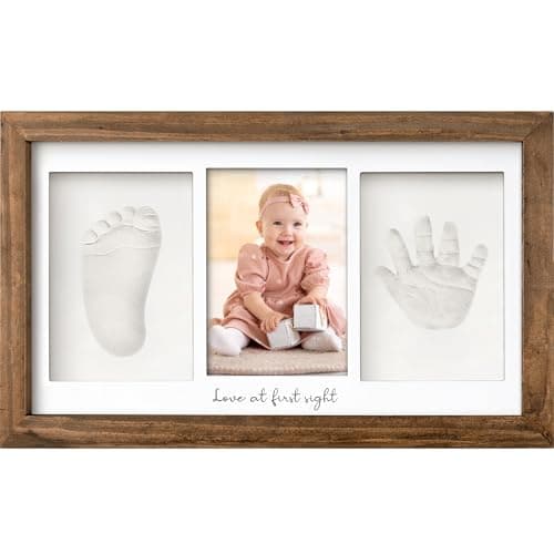 KeaBabies Baby Hand and Footprint Kit - Clay Handprint Keepsake Frame, Newborn Nursery Picture Frame, Personalized New Mom Gifts for Baby Shower & Registry (Medium Oak)