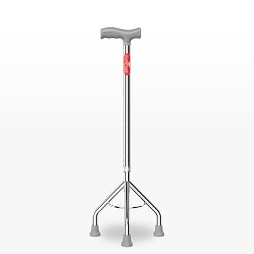 EASYCARE® Walking Stick | Lightweight Aluminium with 10 Height Levels Adjustable | Ergonomic Handle, Anti-Slip Base | Support for Old Age Seniors, Men, Women & Patients (High Rise 3 Legs)