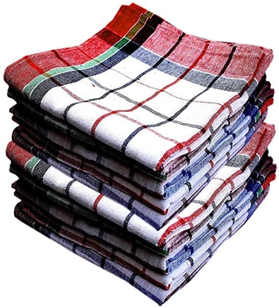 AKIN TOWEL Cotton Multipurpose Cleaning Kitchen Towels Dish Napkin Machine Washable Checked Dish, Tea Towels (Multicolour, 18x18 Inch) - Pack of 12