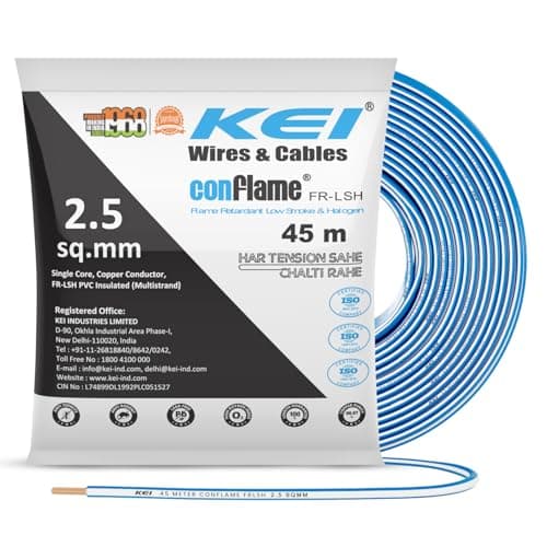 KEI CONFLAME FRLSH 2.5 sqmm 1 Core Copper Heat Resistant Flame Retardant Low Smoke & Halogen - Lead Free House Wire for Domestic & Industrial Electrical Wiring (Blue, 45 Meters)