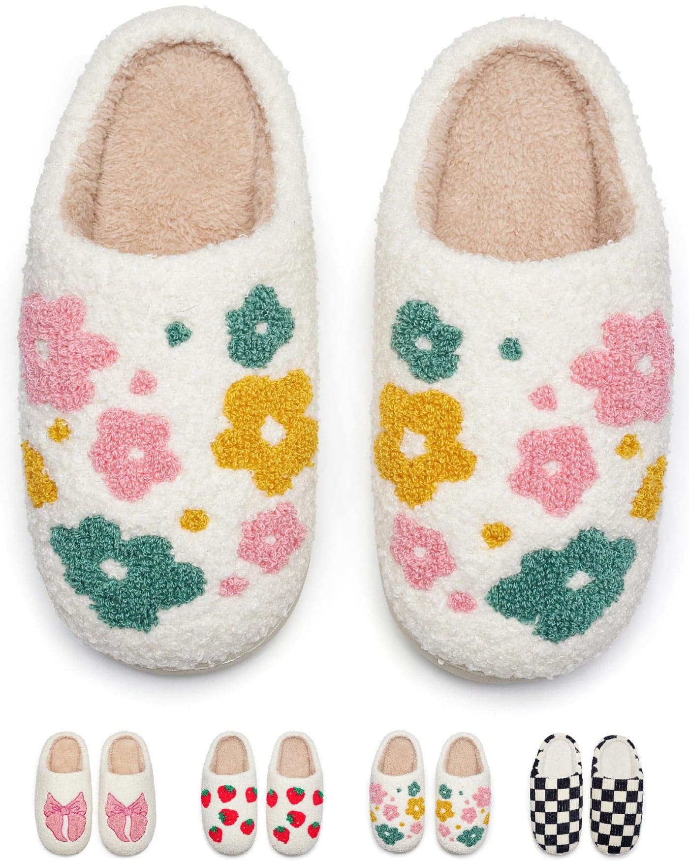 Floral Slippers for Women Men Warm Cozy House Shoes Fuzzy Home Slippers with Memory Foam Indoor and Outdoor(Floral38/39)