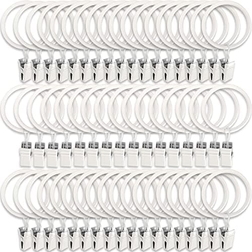 LLPJS 60 Pack Metal Curtain Rings with Clips Curtain Clip Rings Hooks for Hanging Drapery Drapes Bows Curtain Rod Rings 15 inch Interior Diameter White
