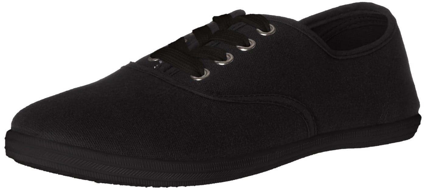 Easy USA - Womens Canvas Lace Up Shoe with Padded Insole, 9, Black