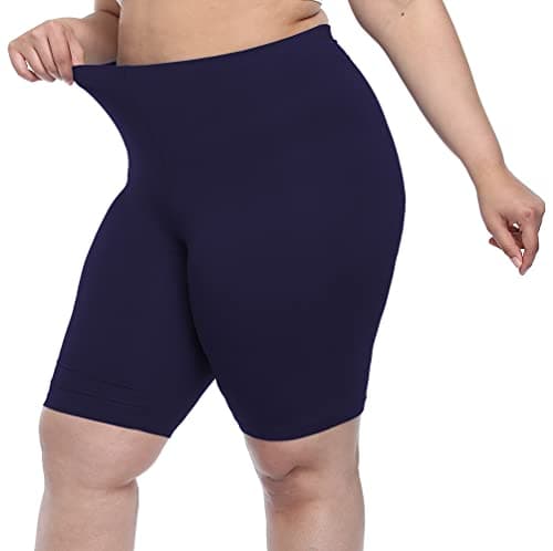 VOGUEMAX Women's Plus Size Short Leggings Stretchy Slip Shorts Mid Thigh Lightweight Pants Navy Blue
