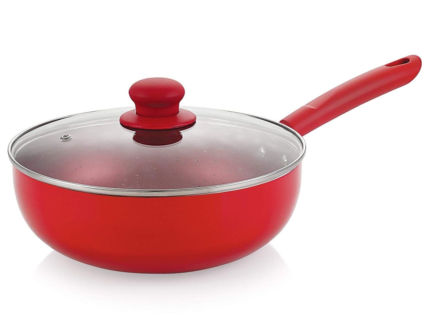 Nirlon Non Stick Induction Base Dishwasher Safe Aluminium Red Velvet Deep Kadhai with Glass Lid