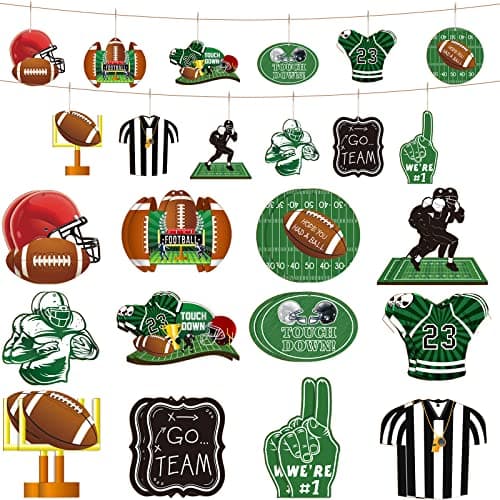 Yulejo 24 Pieces Football Wooden Hanging Ornaments for Christmas Tree Football Cutout Wood Ornament DIY Crafts Decorations Party Favors for Tree Bowl Game Day Decorations Sport Game Day Party Supplies