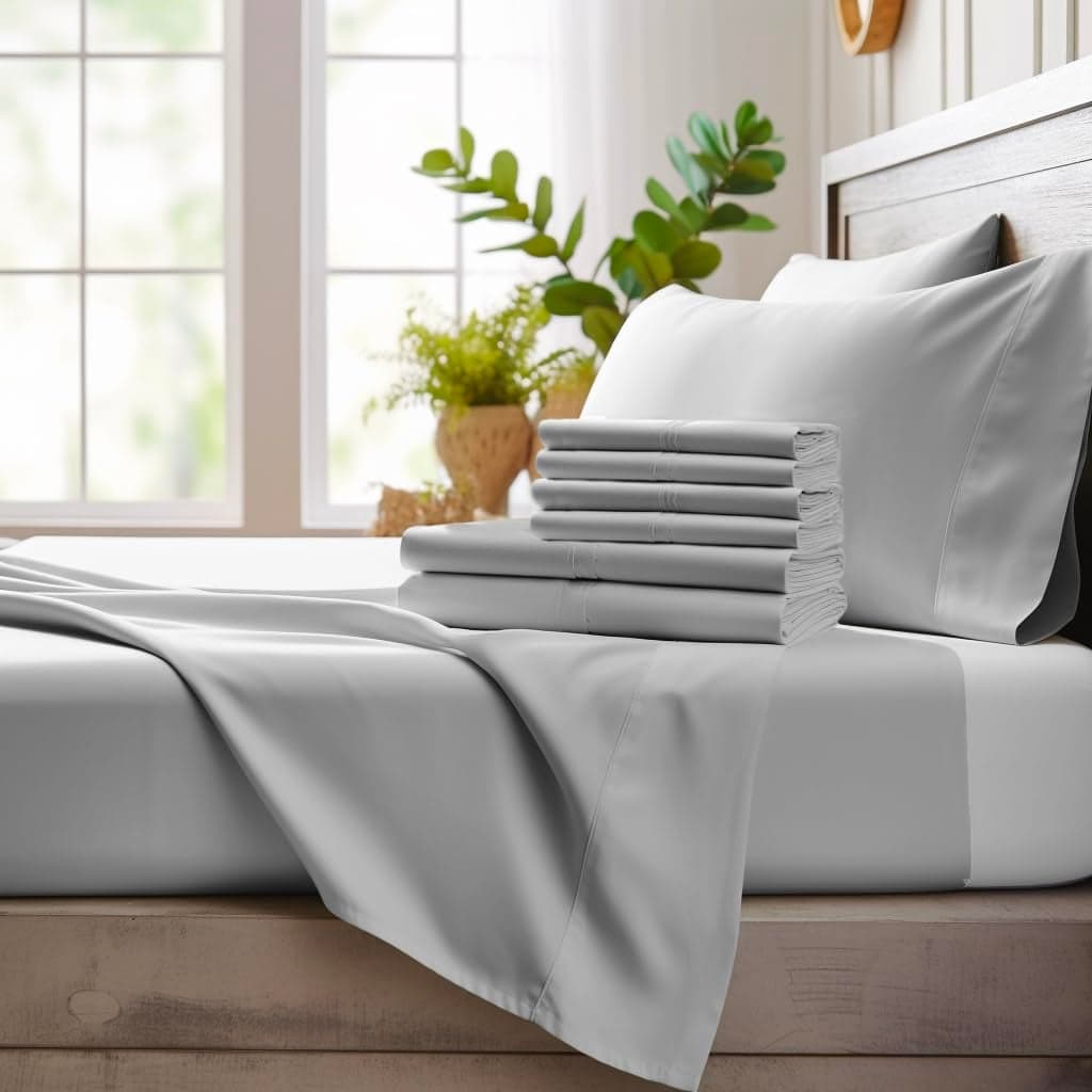 Bamboo Bay 6 Piece Queen Size Sheet Set 100 Viscose Made from Bamboo Breathable Ultra Soft Cooling Bed Sheets for Hot Sleepers Beddings with Deep Pockets Fit 16 Mattress Light Grey