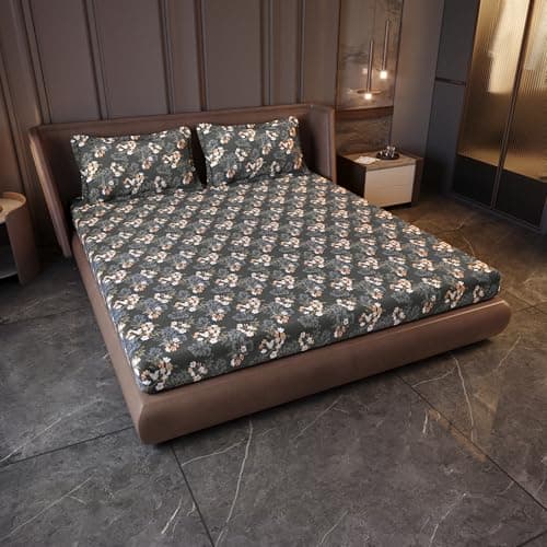 Divine Casa 144 TC 100% Cotton King Bedsheet Set with 2 Pillow Covers | Soft and Breathable | Graphite Shade - King Bed (270 X 270 cm)