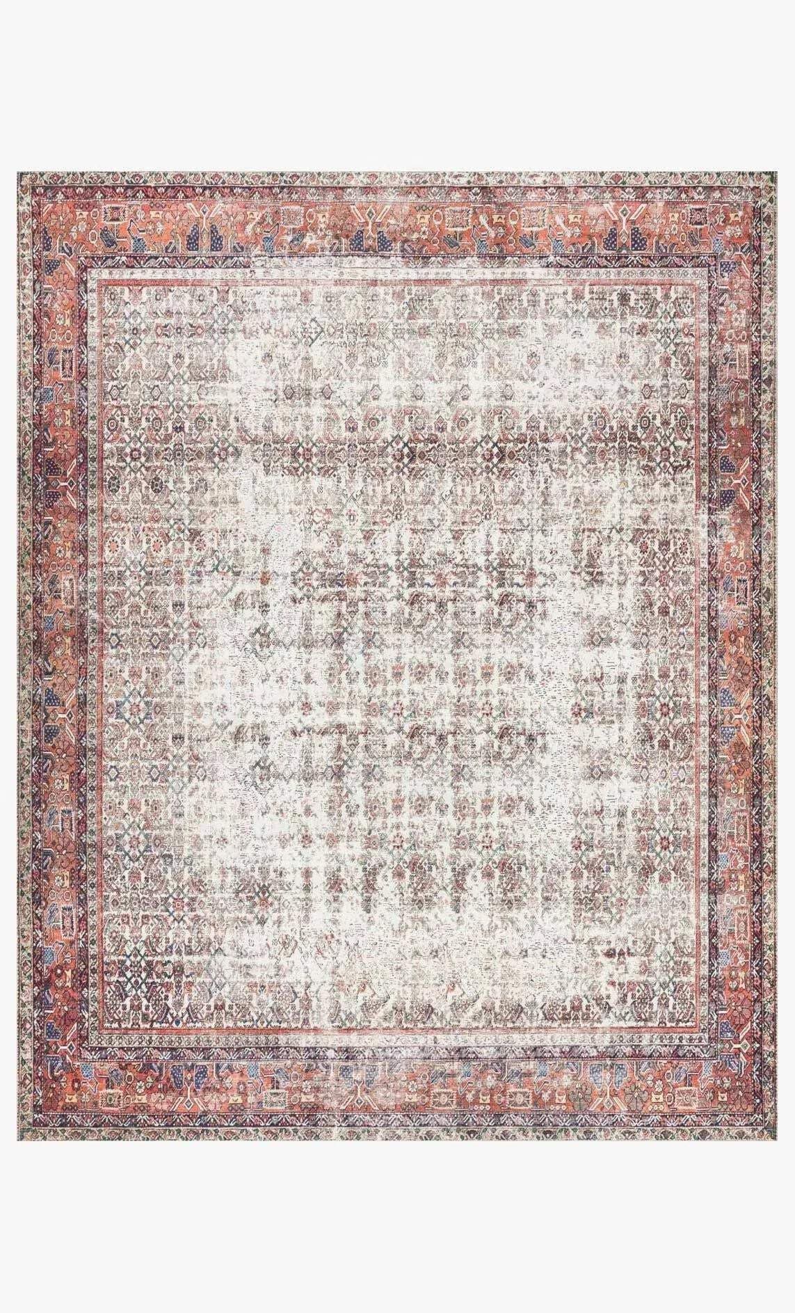 Loloi II Layla Collection LAY12IvoryBrick 76 x 96 13 Thick Area Rug Soft Durable Vintage Inspired Distressed Low Pile NonShedding Easy Clean Printed Living Room Rug