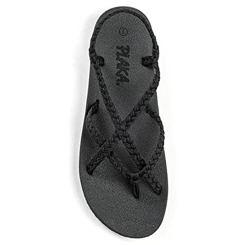 Plaka Lagoon Arch Support Sandals for Women - Comfort Collection, Strappy Braided & Water-Resistant Design - Ideal for Walking, Beach & Summer Use - Patented Sole - Black, Size 8