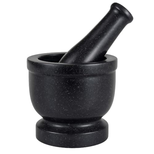 Urban Baniya Heavy Black Stone Mortar and Pestle Set for Kitchen | Natural Hand Grinder for Spices, Herbs & Masalas | Traditional Manual Khalbatta Okhli Musal (8x8x8 cm)
