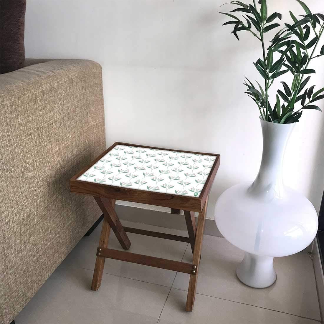 Nutcase Designer Teak Wood Side Table Folding Wooden Bedside Coffee Outdoor Picnic Table Flower Designer