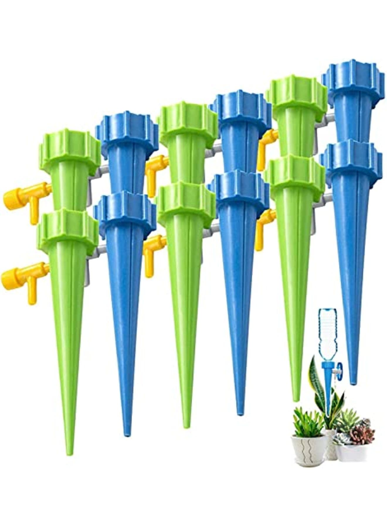 Self Watering Spikes, Slow Release Control Valve Switch (Green and Blue)