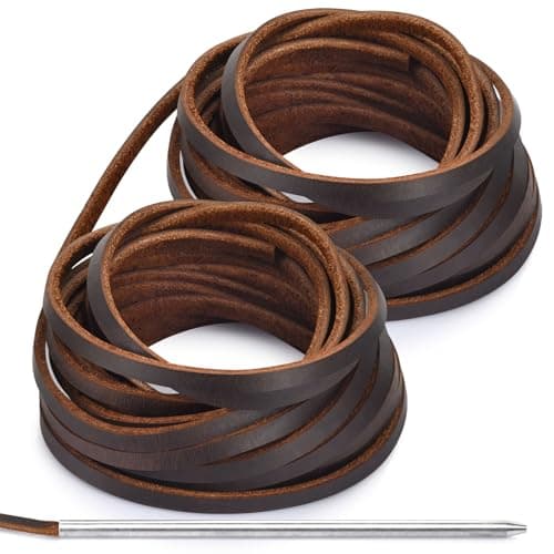 10 Yards Flat Genuine Leather Laces, Leather Strips Cord, Full Grain Cowhide Straps String for Braided, Braiding, Shoes, Jewelry Making and Craft (4MM_Dark Brown_1 Lacing Needle)