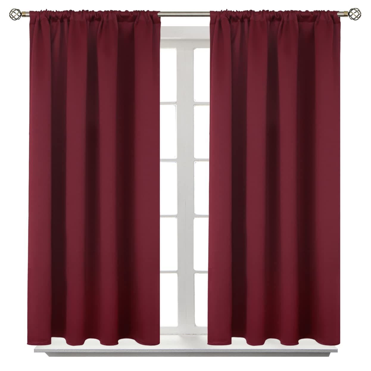BGment Burgundy Blackout Curtains 54 Inch Long for Bedroom Rod Pocket Thermal Insulated Room Darkening Window Drapes for Basement Kitchen Bathroom Cafe 42 x 54 Inch 2 Panels