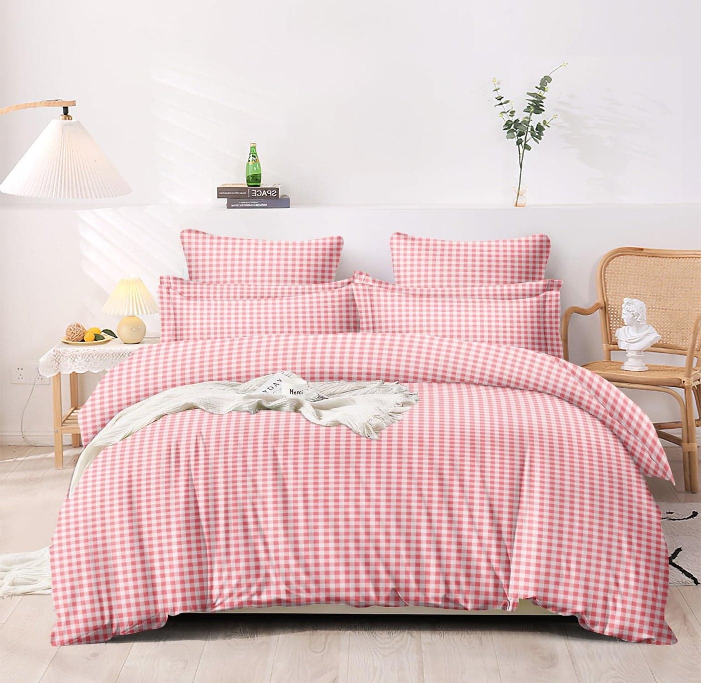 MORADO® Glace Cotton 210 TC Duvet Cover for Single Bed | 60x90 Inches Quilt/Razai/Blanket Cover with Zipper Closure | Soft & Durable Fabric (Pink Check, 60x90 Inches Single)