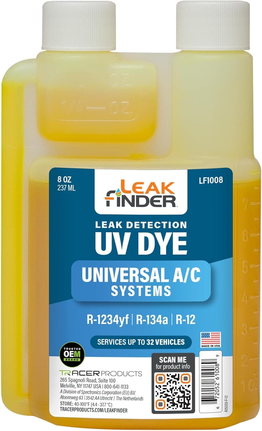 LEAKFINDER LF1008 Automotive Universal A/C Refrigerant Leak Detection Dye - 8oz