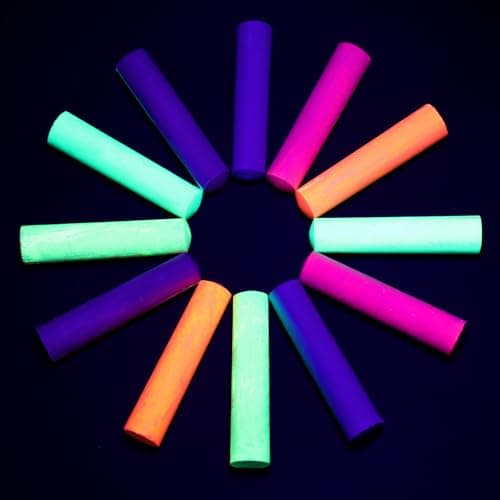 Feifeiya 12 Pcs Glow in the Dark Chalk Under Blacklight 6 Neon Colors Washable Dustless UV Sidewalk Chalk for Black Light Party Playground Chalkboard Birthday Gift and Outdoor Drawing Cylindrical