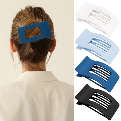 Velscrun Flat Hair Clips for Women Girls Matte Lay Flat Claw Clips Strong Hold Large Side Hair Clip All Hair Types French Duck Billed Non Slip Grip Daily Styling Hair Jaw Claw Clip Blue