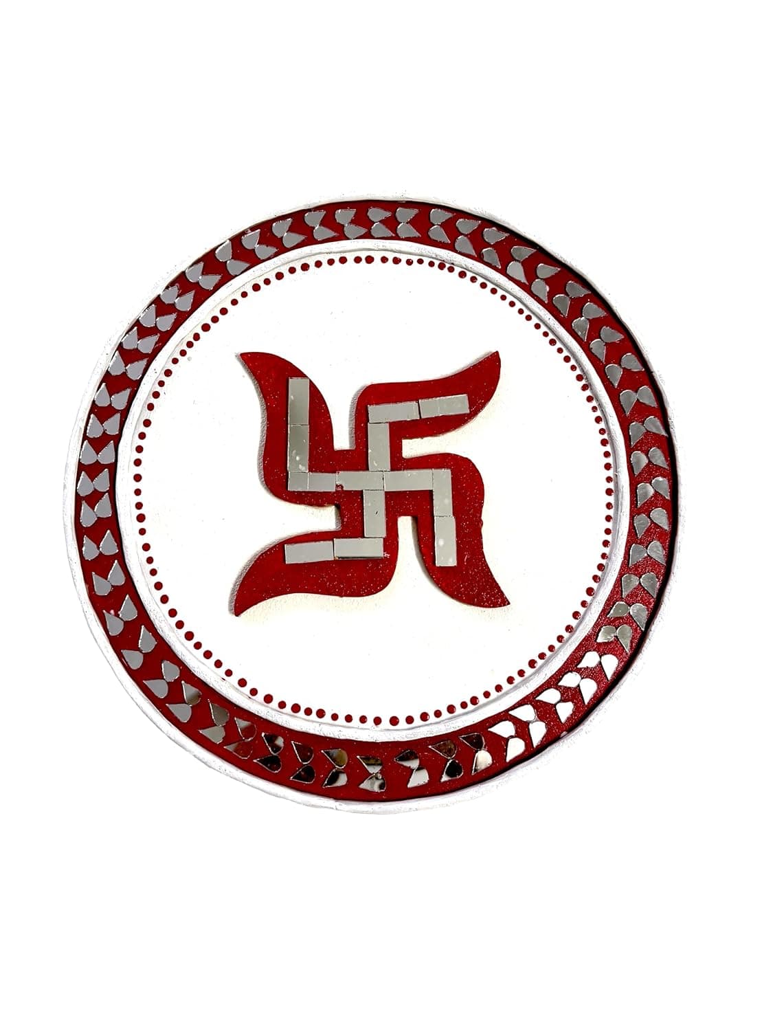 Swastika Wall Hanging Red and White 25 cm WoodenHome Decor ArticleGift ArticlevastuPooja Room Decor