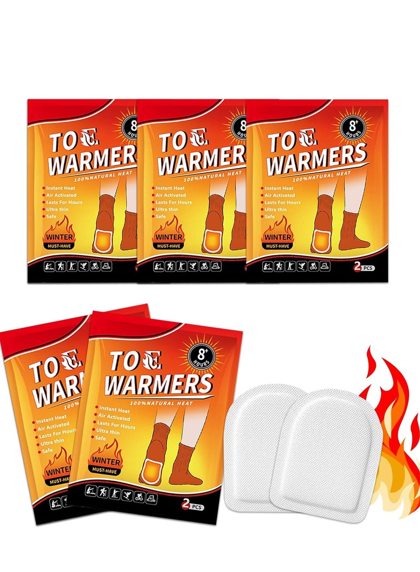 Foot Toe Warmers, Up to 8 Hours of Heat Long Lasting, Hot Insole Feet Warmer, Instant Toe Warmers Disposable Adhesive Air Activated Warmers for Winter Outdoor Activities, 5 Pairs