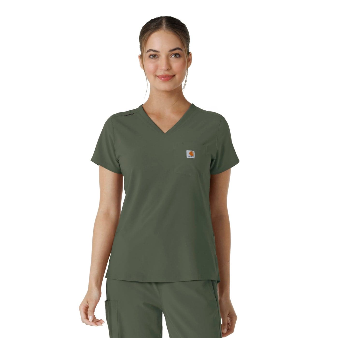 Carhartt Scrubs C13410 Womens CrossFlex Modern Fit TuckIn Top Large Regular Olive