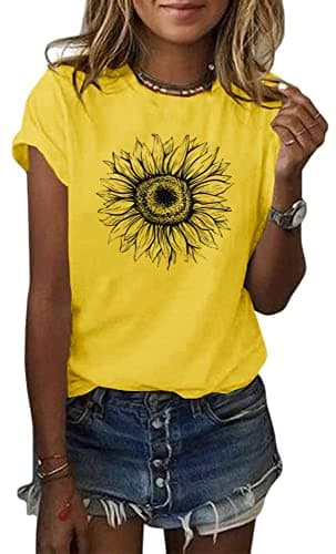 Cicy Bell Women's T Shirts Short Sleeve Tees Sunflower Graphic Loose Summer Tops