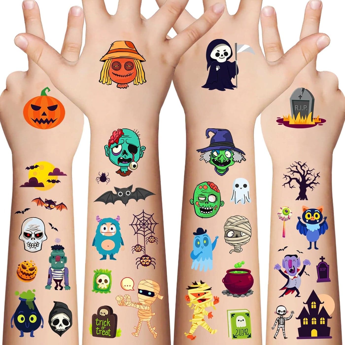 Halloween Temporary Tattoos for Kids - 120 Pieces Halloween Trick or Treat Fake Tattoos Stickers for Boys and Girls,Halloween Party Favors for kids Assorted Goodies Tattoos Goody Bag Stuffers