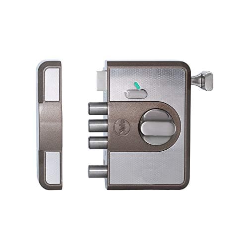 YALE CBR-500BN Rim Lock with 4 Dead Bolt & 1 Latch Bolt | for 30mm – 80mm Thick Door | Inside Knob & Outside Keys with Indicator Red or Green, Silver Nickel Material
