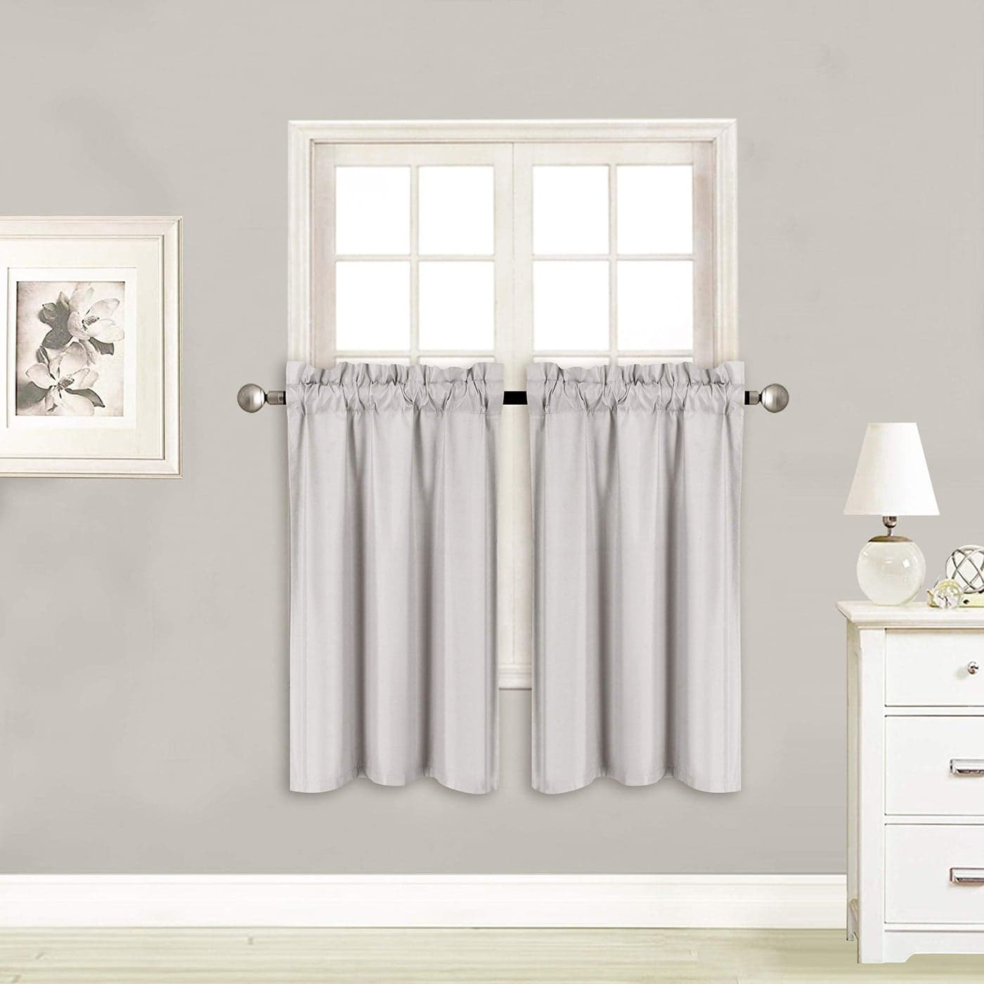 Elegant Home 2 Short Panels Tiers Small Window Treatment Curtain Blackout 28 W X 36 L Each for Kitchen Bathroom R5 SilverGrey