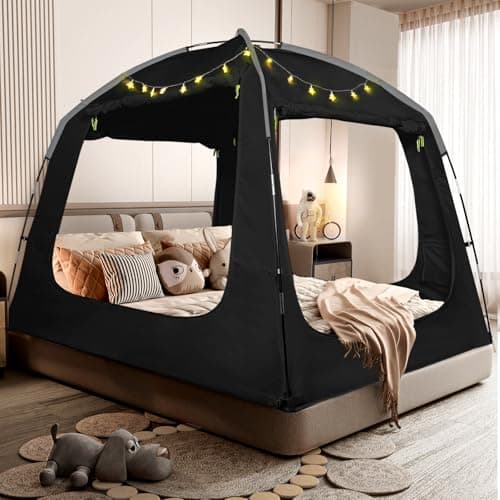 RIYDH Bed Tent Bed Canopy Breathable 100 for Adult and Kids Light Reduction Sleeping Dream Tents Indoor Portable Big Space with String Light 4 Doors Twin Full Queen King Size