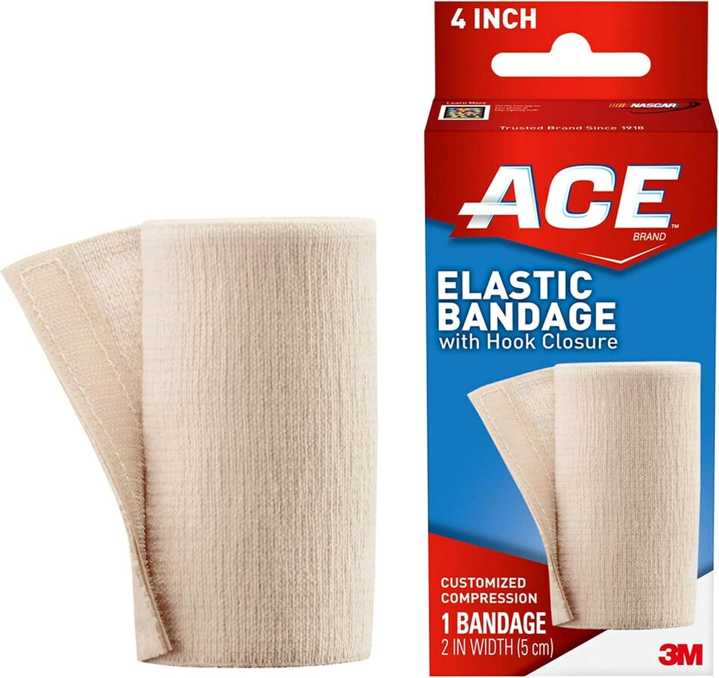ACE Brand Elastic Bandage with Clips, Adjustable for Secure, Moderate Support, 4", One Size Fits Most